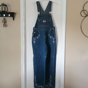 Denim Bib Overalls with Embroidered Flowers